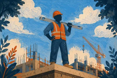 Confident Construction Worker Under Bright Sky