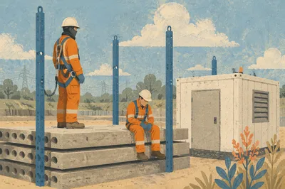 Construction Workers on Precast Concrete Slabs