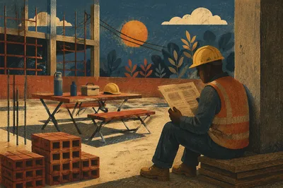 Reflective Construction Worker Break at Dusk
