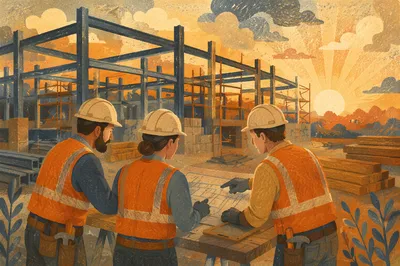 Construction Team Planning at Sunrise Site