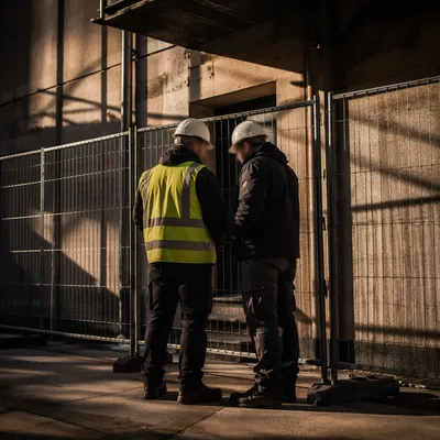 Construction Workers by Urban Safety Fence