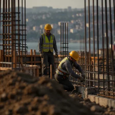 Urban Construction Workers in Safety Gear