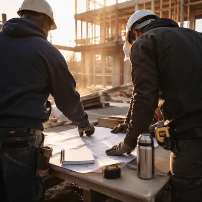 Construction Workers Planning at Sunrise