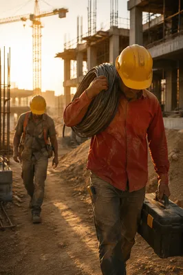 Construction Workers Walking Through Building Site
