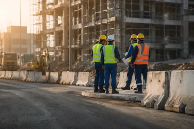 Hard Hat Crew at Urban Construction Site