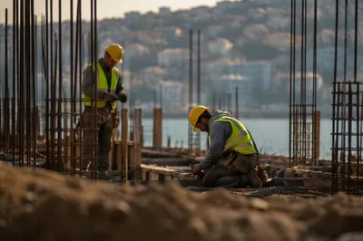 Construction Workers in Urban Building Site
