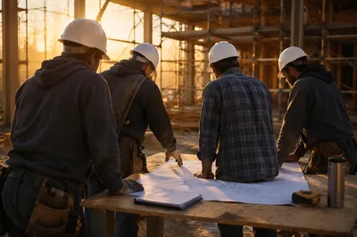Construction Workers Planning at Sunrise