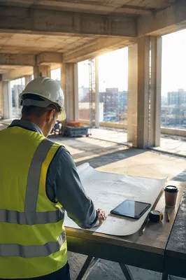 Construction Worker Reviewing Blueprint in Sunlight