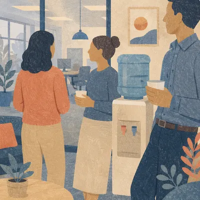 Coworkers Chatting During Office Water Cooler Break