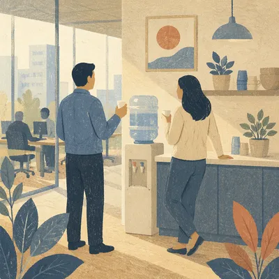 Coworkers Relaxing by Office Water Cooler