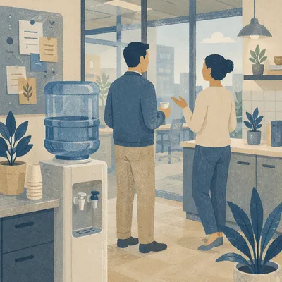 Coworkers Chatting at Office Water Cooler