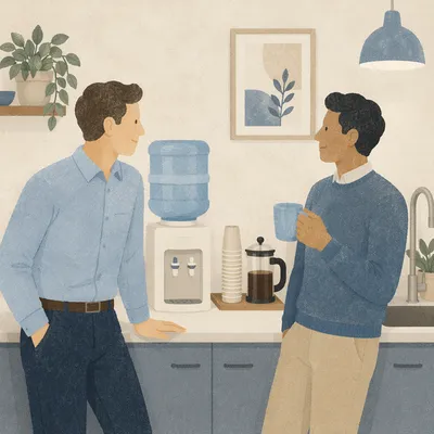 Coworkers Chatting at Office Water Cooler