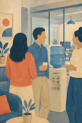 Coworkers Chatting During Office Water Cooler Break