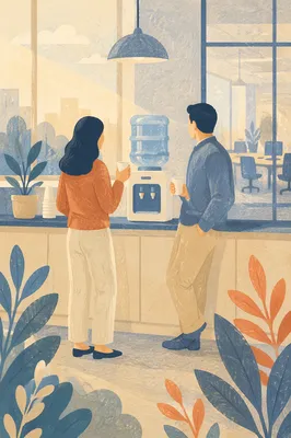 Coworkers Chatting by Office Water Cooler