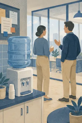 Coworkers Chatting at Office Water Cooler