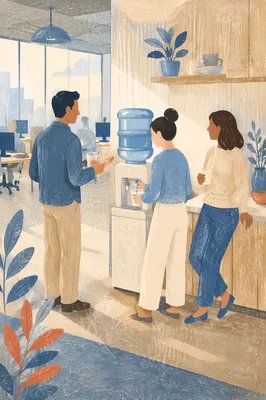 Coworkers Chatting at Office Water Cooler
