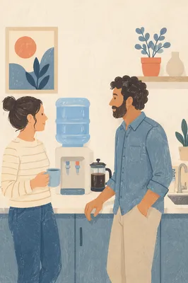 Coworkers Chatting at Office Water Cooler