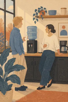 Coworkers Chatting at Office Water Cooler