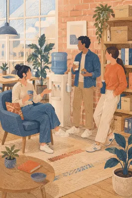 Coworkers Relaxing by Water Cooler Break
