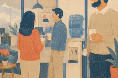Coworkers Chatting During Office Water Cooler Break