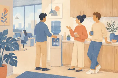 Coworkers Chatting at Office Water Cooler