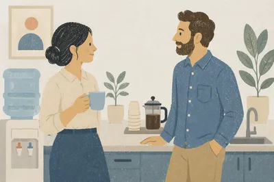 Coworkers Chatting at Office Water Cooler