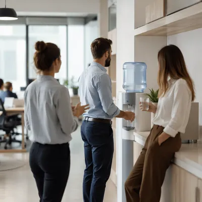 Coworkers Chatting by Office Water Cooler
