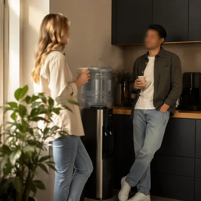 Coworkers Chatting by Office Water Cooler