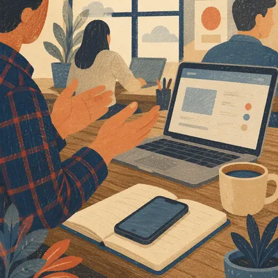Freelancer Laptop and Coffee in Coworking Space