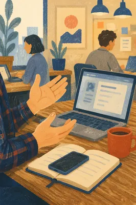 Freelancer Laptop Coffee in Coworking Space
