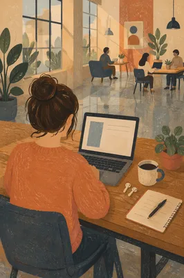 Freelancer Laptop and Coffee in Coworking Space