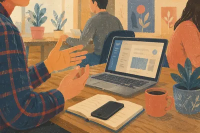 Freelancer Laptop and Coffee in Coworking Space