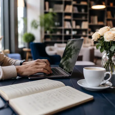 Freelancer Working in Cozy Coworking Lounge