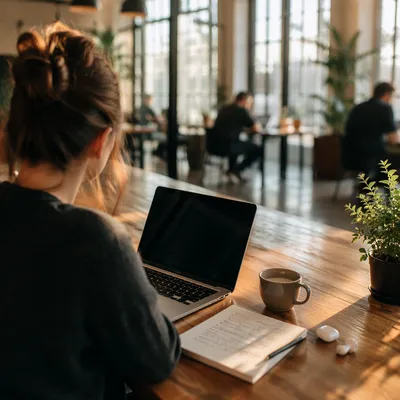 Focused Freelancer in Warm Coworking Space
