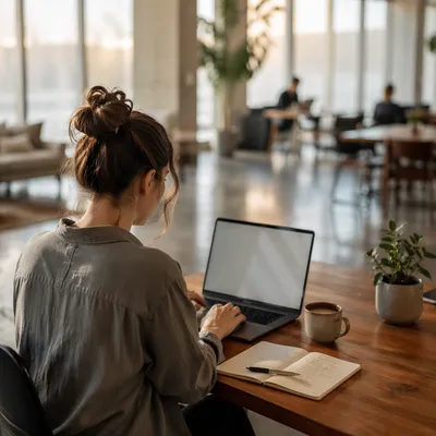 Freelancer Working in Bright Coworking Lounge