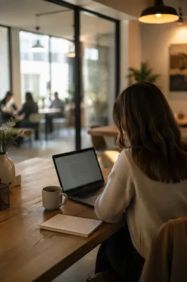 Freelancer Laptop and Coffee in Coworking Space