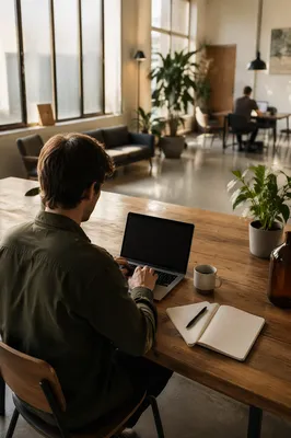 Freelancer Working in Bright Coworking Lounge
