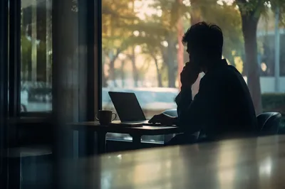 Freelancer Working in Moody Coworking Cafe