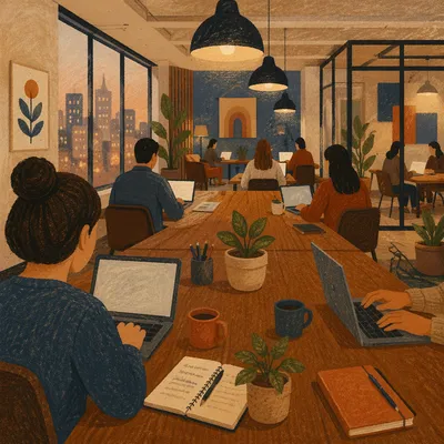 Warm Open Plan Coworking Space Evening