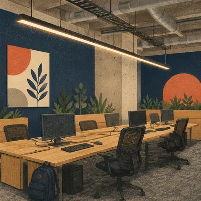 Warm Open Plan Coworking Office Interior