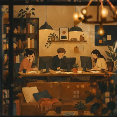 Warm Open Plan Coworking Space Interior