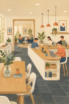 Warm Open Plan Coworking Space Interior