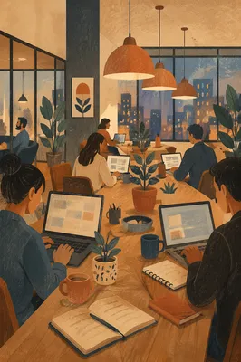 Warm Open Plan Coworking Space Evening