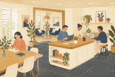 Warm Open Plan Coworking Space Interior