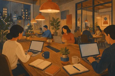 Warm Open Plan Coworking Space Evening