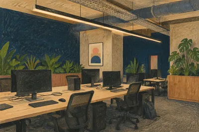 Warm Open Plan Coworking Office Interior