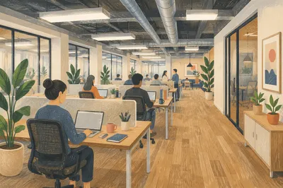 Warm Open Plan Coworking Office Interior