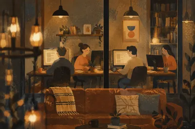 Warm Open Plan Coworking Space Interior