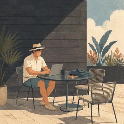 Modern Coworking Terrace in Warm Sunlight