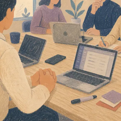 Modern Coworking Table Team Discussion